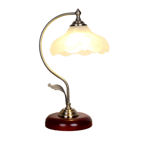 Traditional Brown Dome Table Lamp with Frosted Glass Shade - Single-Bulb Nightstand and Living Room Lighting