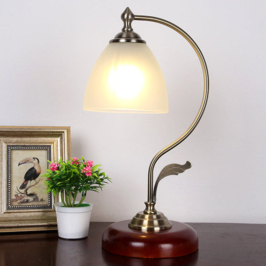 Traditional Brown Dome Table Lamp with Frosted Glass Shade - Single-Bulb Nightstand and Living Room Lighting