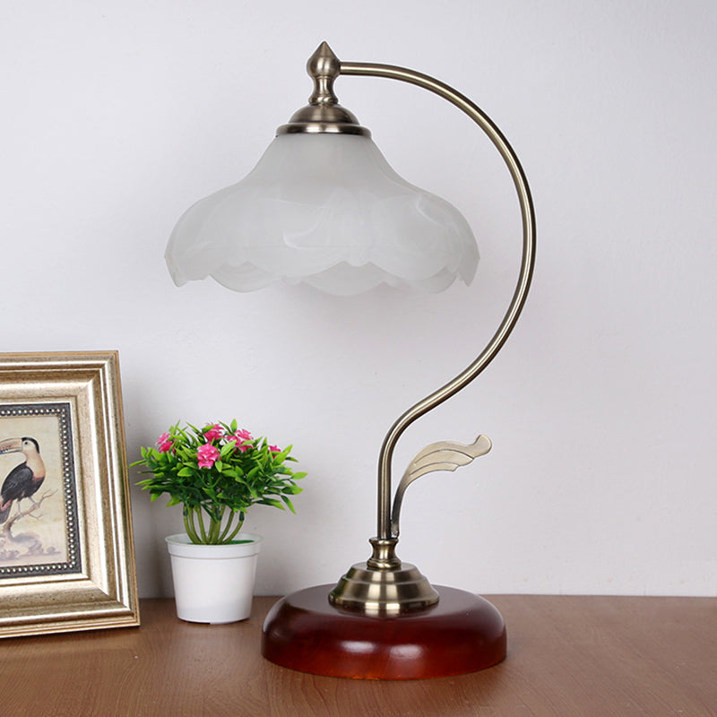 Traditional Brown Dome Table Lamp with Frosted Glass Shade - Single-Bulb Nightstand and Living Room Lighting