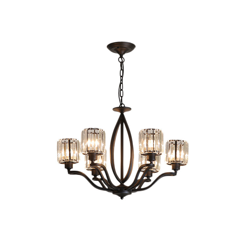 Minimalistic Crystal Block Chandelier - 3/6 Lights, Black Ceiling Fixture for Bedroom