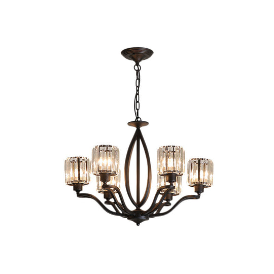 Minimalistic Crystal Block Chandelier - 3/6 Lights, Black Ceiling Fixture for Bedroom