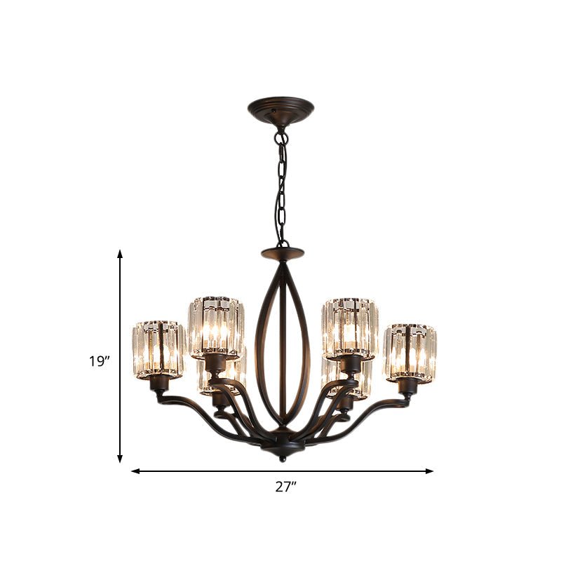 Minimalistic Crystal Block Chandelier - 3/6 Lights, Black Ceiling Fixture for Bedroom