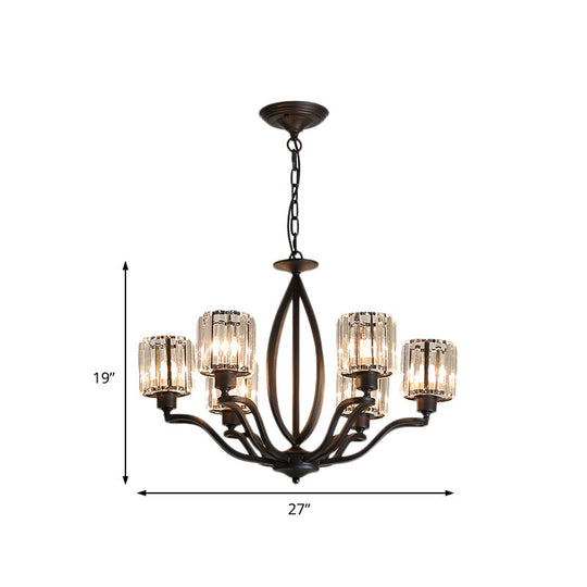 Minimalistic Crystal Block Chandelier - 3/6 Lights, Black Ceiling Fixture for Bedroom