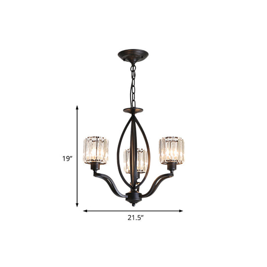 Minimalistic Crystal Block Chandelier - 3/6 Lights, Black Ceiling Fixture for Bedroom