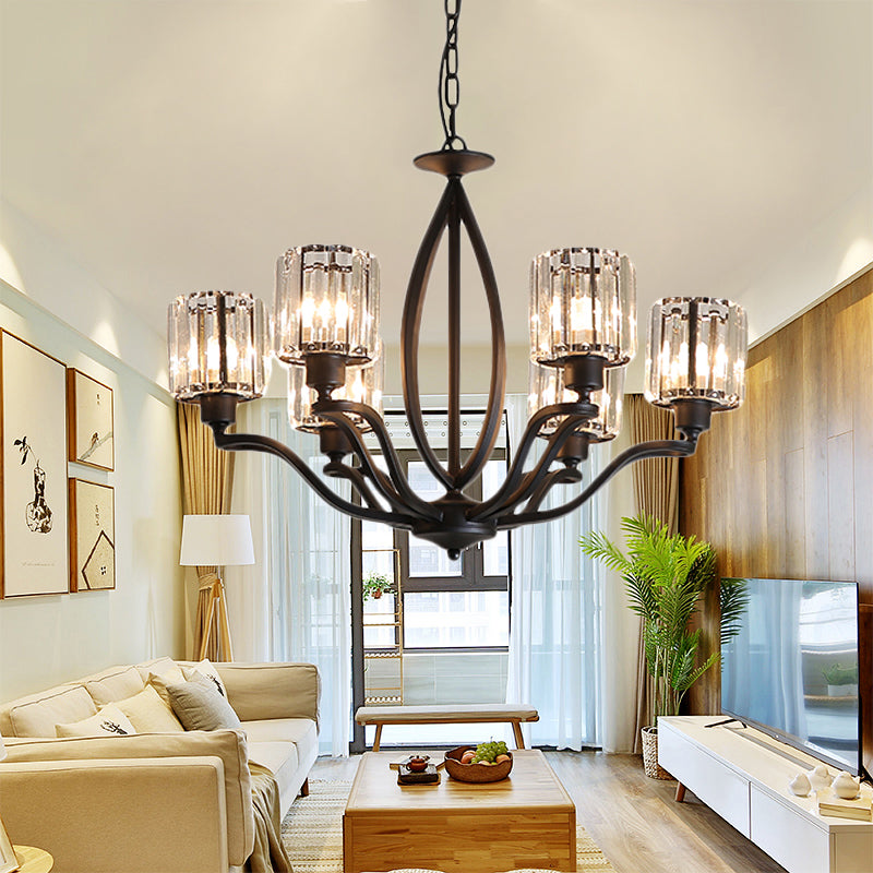 Minimalistic Crystal Block Chandelier - 3/6 Lights, Black Ceiling Fixture for Bedroom