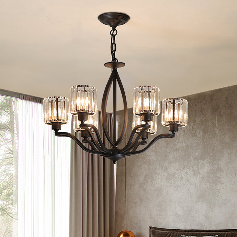 Minimalistic Crystal Block Chandelier - 3/6 Lights, Black Ceiling Fixture for Bedroom