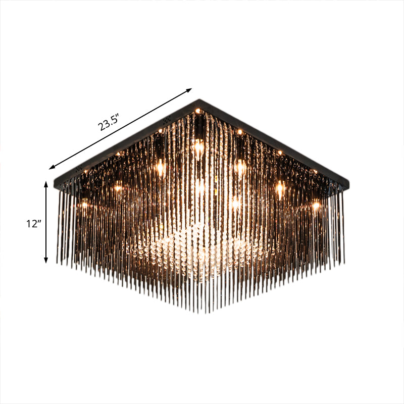 Contemporary Crystal Rod and Beaded Cubic Flush Ceiling Light - Black, 4/6/9 Lights, 16"/19"/23.5" Wide
