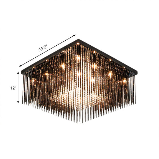 Contemporary Crystal Rod and Beaded Cubic Flush Ceiling Light - Black, 4/6/9 Lights, 16"/19"/23.5" Wide