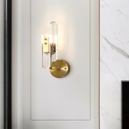 Modern Brass LED Wall Mounted Sconce Light with Crystal Shade for Living Room