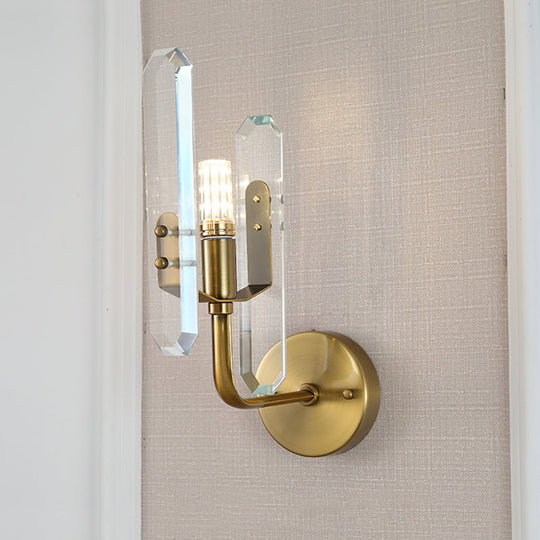 Modern Brass LED Wall Mounted Sconce Light with Crystal Shade for Living Room