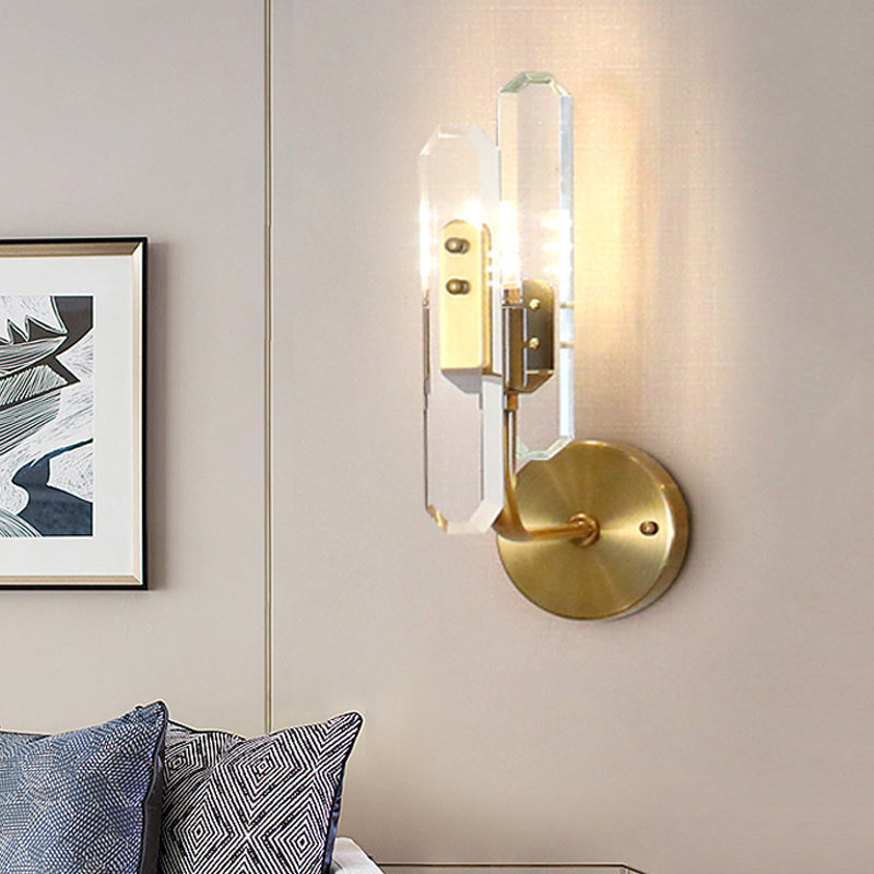 Modern Brass LED Wall Mounted Sconce Light with Crystal Shade for Living Room