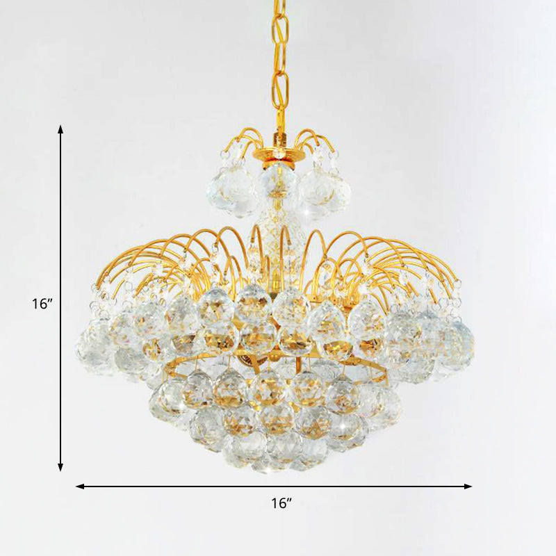 Contemporary 8-Light Chrome/Gold Cascade Chandelier with Crystal Ball Shade, 16"/19.5" Wide