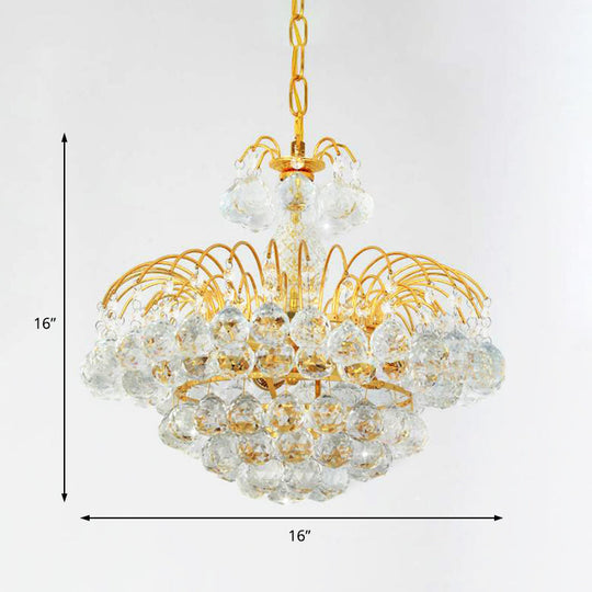 Contemporary 8-Light Chrome/Gold Cascade Chandelier with Crystal Ball Shade, 16"/19.5" Wide