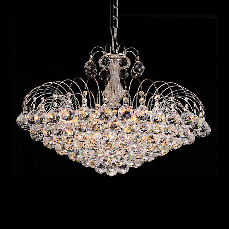 Contemporary 8-Light Chrome/Gold Cascade Chandelier with Crystal Ball Shade, 16"/19.5" Wide