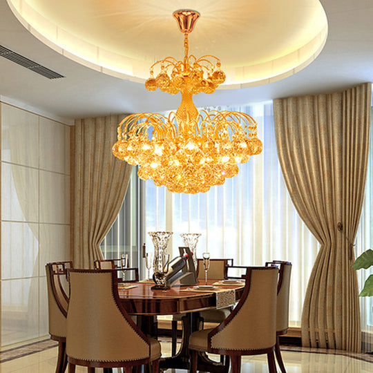 Contemporary 8-Light Chrome/Gold Cascade Chandelier with Crystal Ball Shade, 16"/19.5" Wide