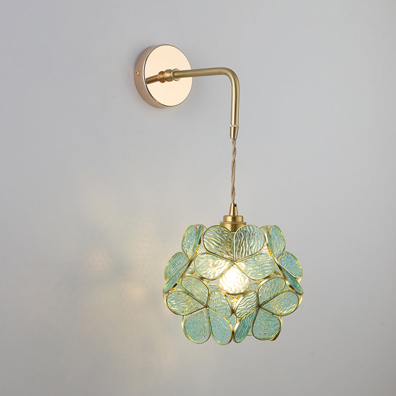 Vintage Single-Bulb Bedside Wall Mounted Lamp in Gold - Shaded Glass Wall Light Fixture