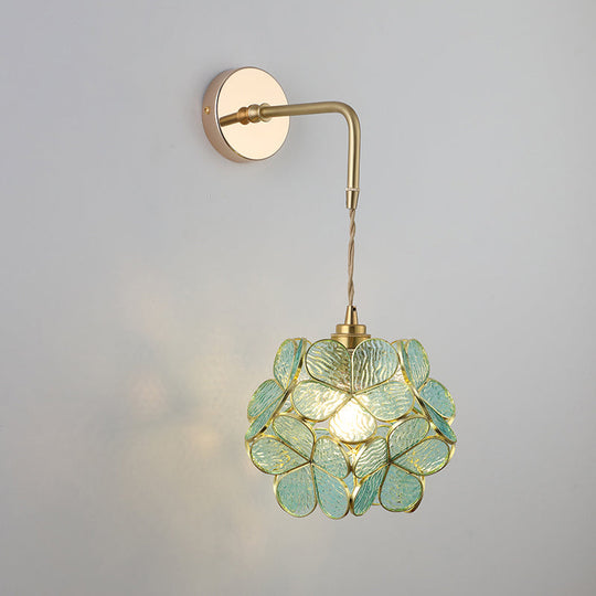 Vintage Single-Bulb Bedside Wall Mounted Lamp in Gold - Shaded Glass Wall Light Fixture