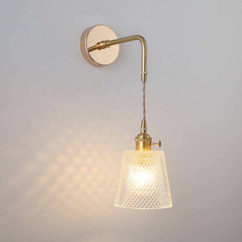 Vintage Single-Bulb Bedside Wall Mounted Lamp in Gold - Shaded Glass Wall Light Fixture
