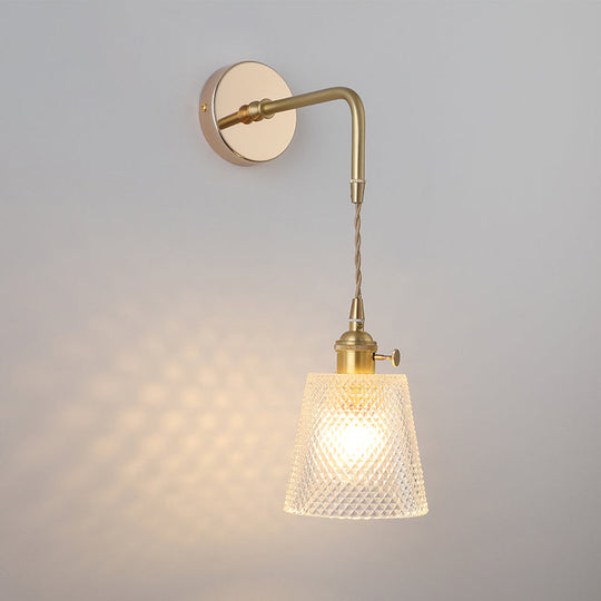Vintage Single-Bulb Bedside Wall Mounted Lamp in Gold - Shaded Glass Wall Light Fixture