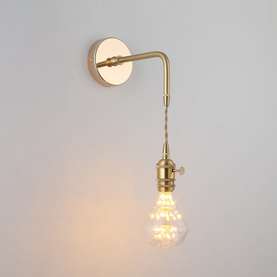 Vintage Single-Bulb Bedside Wall Mounted Lamp in Gold - Shaded Glass Wall Light Fixture