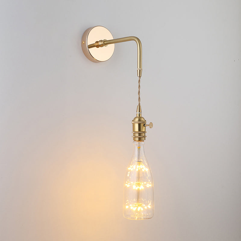Vintage Single-Bulb Bedside Wall Mounted Lamp in Gold - Shaded Glass Wall Light Fixture