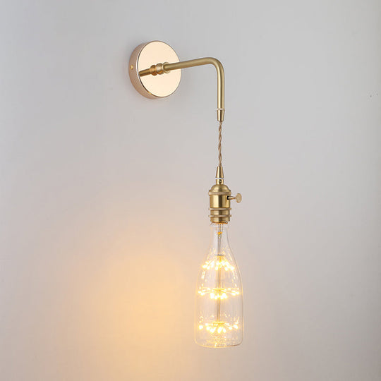 Vintage Single-Bulb Bedside Wall Mounted Lamp in Gold - Shaded Glass Wall Light Fixture
