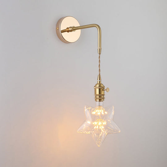 Vintage Single-Bulb Bedside Wall Mounted Lamp in Gold - Shaded Glass Wall Light Fixture