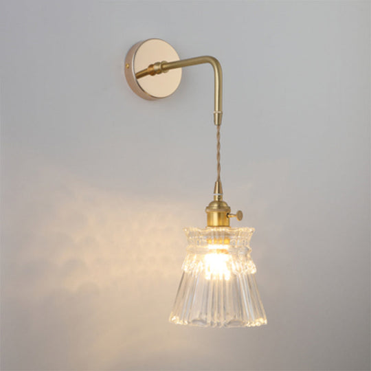 Vintage Single-Bulb Bedside Wall Mounted Lamp in Gold - Shaded Glass Wall Light Fixture