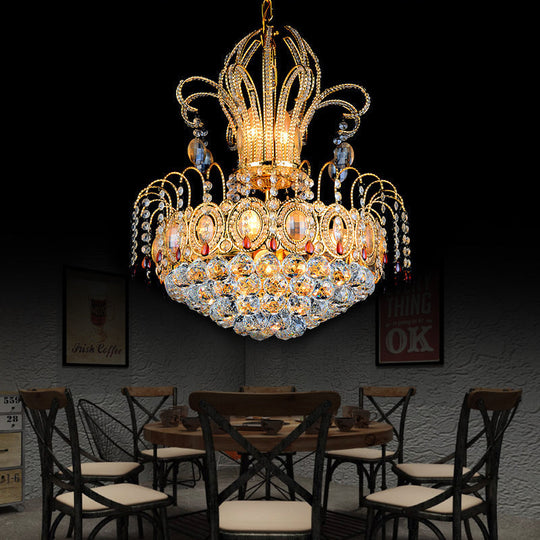 Contemporary Gold Crystal Ball Chandelier Light with Multi Lights for Dining Room, 16"/19.5" Wide