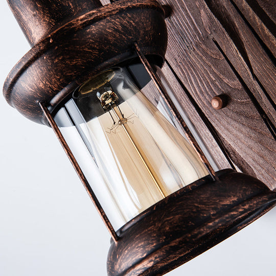 1-Light Industrial Lantern Wall Mount with Clear Glass Shade - Ideal for Restaurants