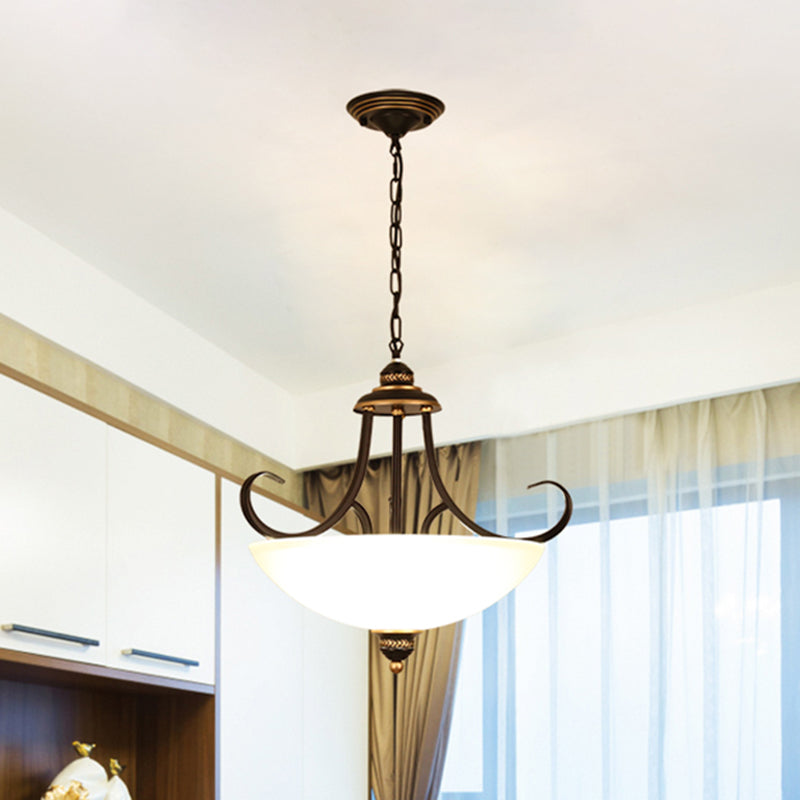 Traditional Black Bowl Ceiling Light Fixture with Frosted Glass - 3-Bulb Dining Room Chandelier