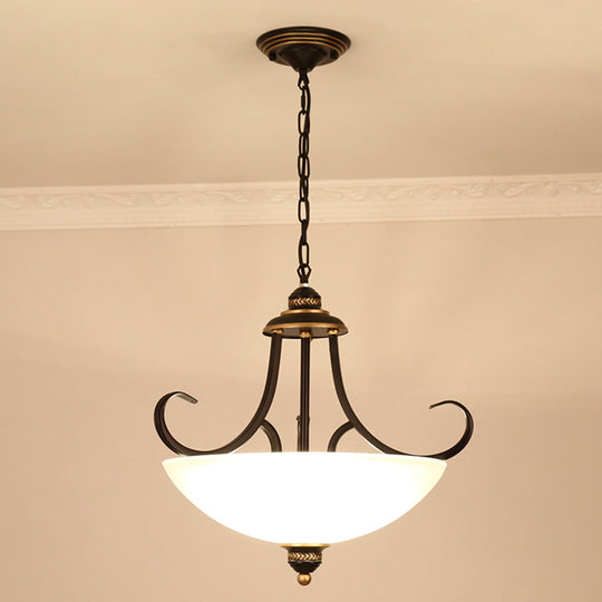 Traditional Black Bowl Ceiling Light Fixture with Frosted Glass - 3-Bulb Dining Room Chandelier