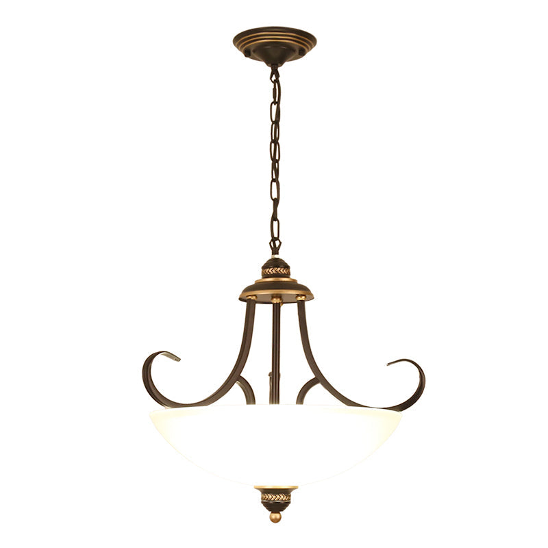 Traditional Black Bowl Ceiling Light Fixture with Frosted Glass - 3-Bulb Dining Room Chandelier