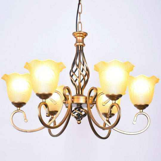 Ruffle Glass Floral Shade Chandelier for Classic Living Room Décor - Pendant Light with Scroll Arm