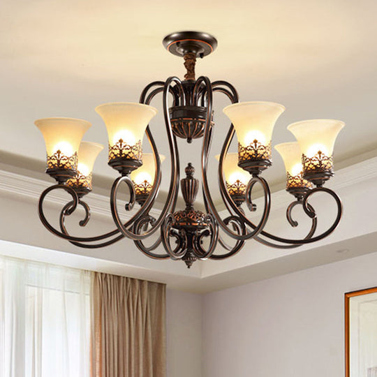 Red-Black Flared Shade Ceiling Lighting - Traditional Frosted Glass Chandelier for Living Room