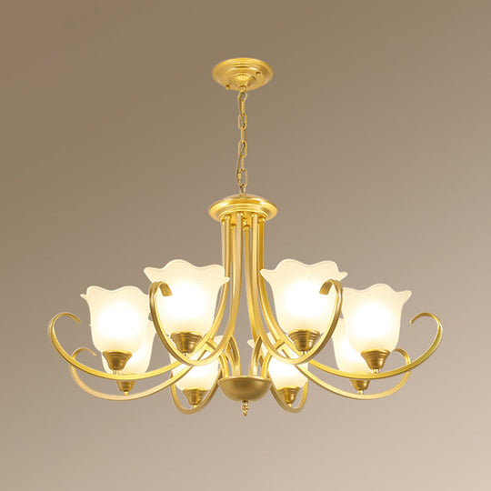 Retro Floral Shade Chandelier Pendant Light with Frosted Glass and Curved Arm - Vintage-inspired Beauty