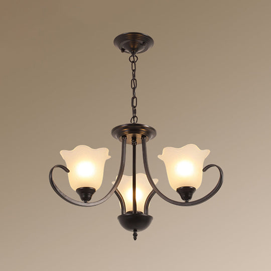 Retro Floral Shade Chandelier Pendant Light with Frosted Glass and Curved Arm - Vintage-inspired Beauty
