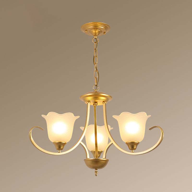 Retro Floral Shade Chandelier Pendant Light with Frosted Glass and Curved Arm - Vintage-inspired Beauty