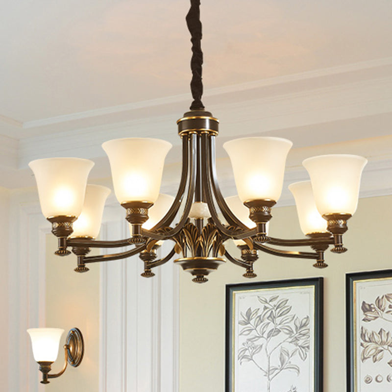 Rustic Black Frosted Glass Chandelier - Flared Suspension Light for Living Room