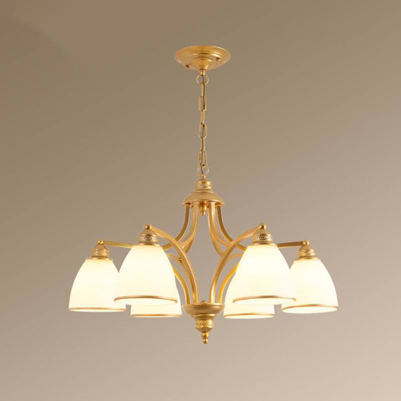 Opal Glass Pendant Light Fixture - Classic Bell Chandelier for Living Room