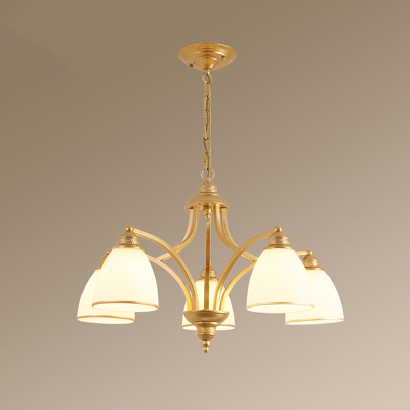 Opal Glass Pendant Light Fixture - Classic Bell Chandelier for Living Room