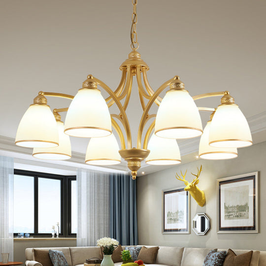 Opal Glass Pendant Light Fixture - Classic Bell Chandelier for Living Room