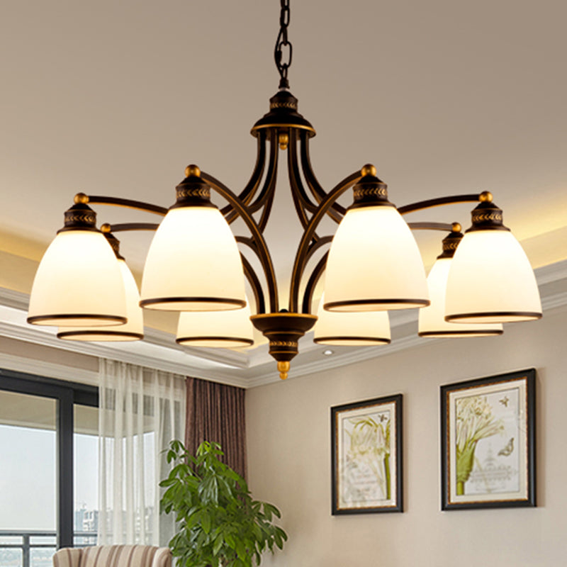 Opal Glass Pendant Light Fixture - Classic Bell Chandelier for Living Room