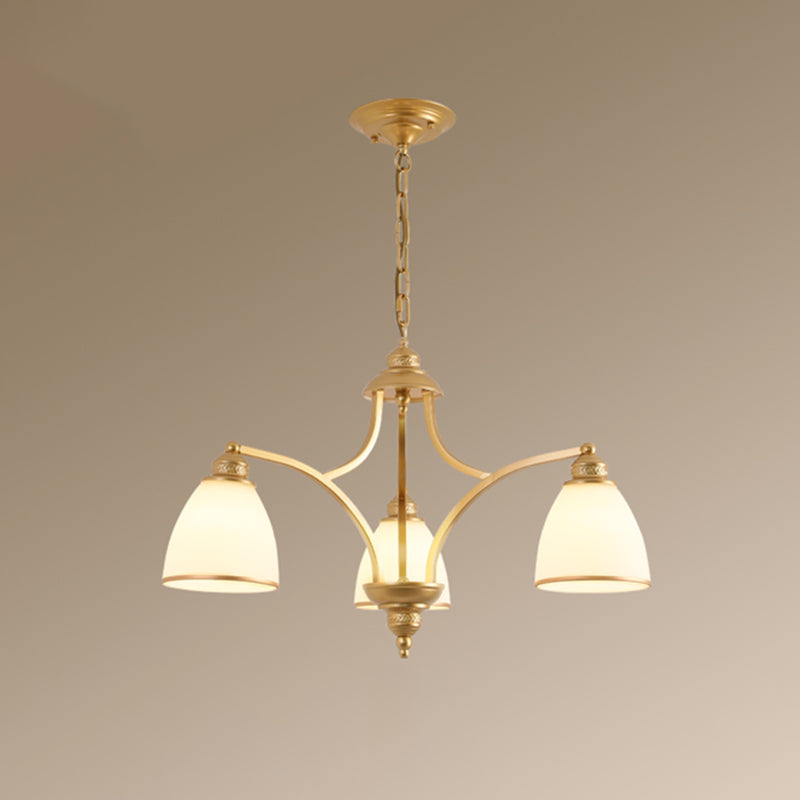 Opal Glass Pendant Light Fixture - Classic Bell Chandelier for Living Room