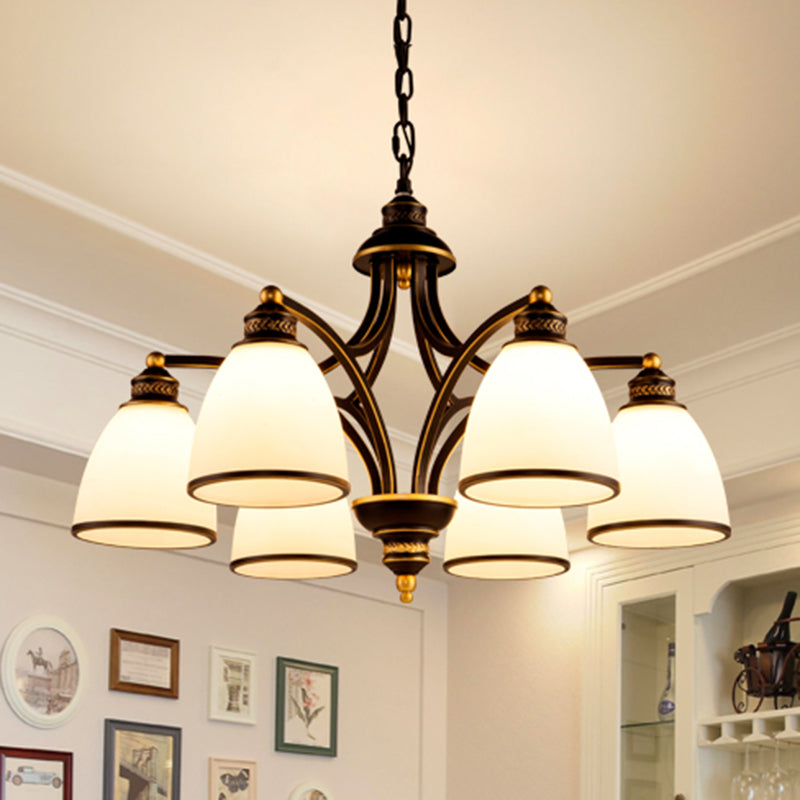 Opal Glass Pendant Light Fixture - Classic Bell Chandelier for Living Room