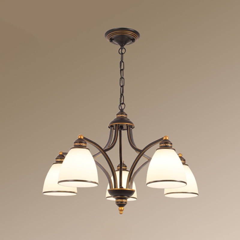 Opal Glass Pendant Light Fixture - Classic Bell Chandelier for Living Room