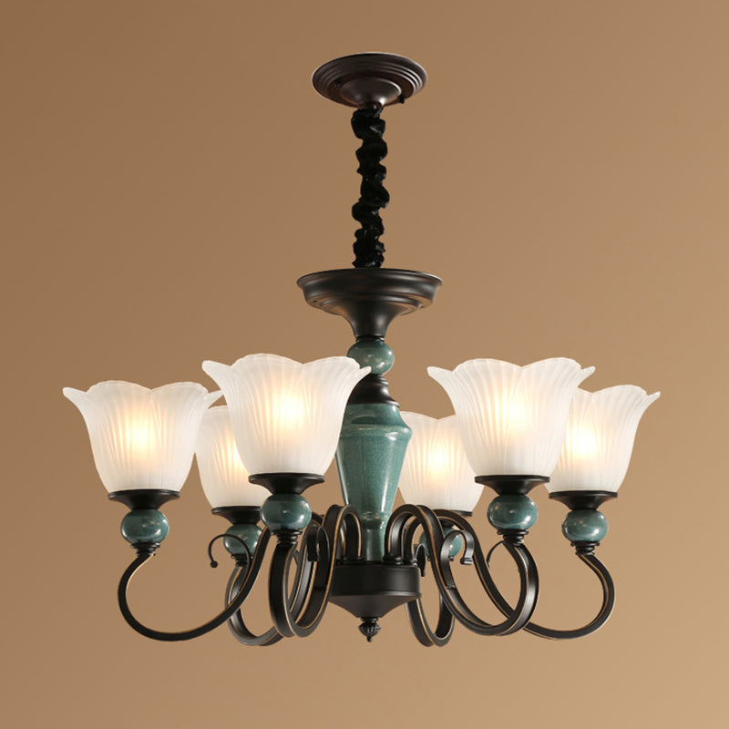 Traditional Flower Shade Ruffled Glass Ceiling Chandelier for Living Room Lighting