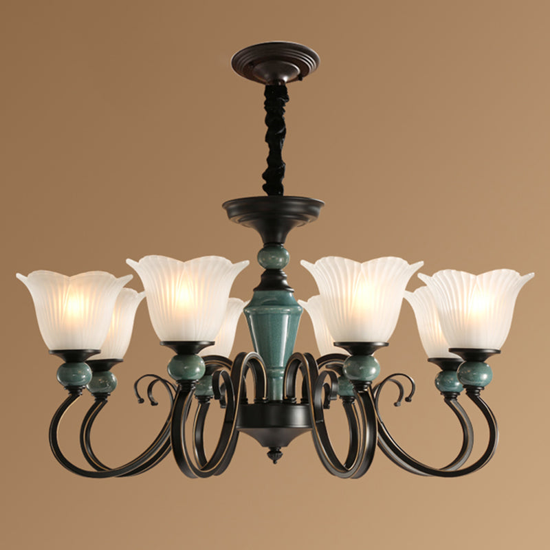 Traditional Flower Shade Ruffled Glass Ceiling Chandelier for Living Room Lighting