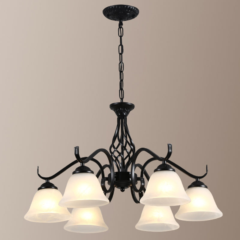 Vintage Bell Chandelier with Ruffle Glass Pendant Light Fixture for Dining Room
