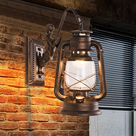 Retro Lantern Style Iron Wall Light - 1-Light Corridor Kerosene Fixture